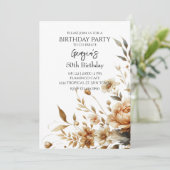 Invitation Automne Brown Floral Élégante fête d'anniversaire (Debout devant)