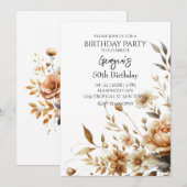 Invitation Automne Brown Floral Élégante fête d'anniversaire (Devant / Derrière)