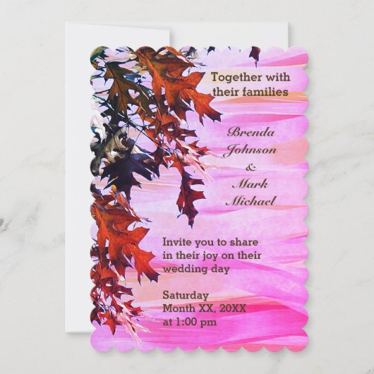 Invitation Automne Brown Orange Feuilles tourbillon rose Mari (Devant)