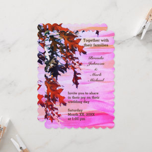 Invitation Automne Brown Orange Feuilles tourbillon rose Mari