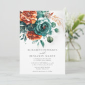 Invitation Automne Brûlé Orange Turquoise Rose Mariage botani (Debout devant)