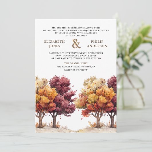 Invitation Automne Burgundy Arbres d'automne Photo QR Code Ma (Debout devant)
