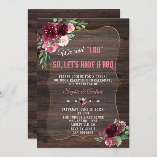 Invitation Automne Burgundy Blush Mariage I DO BBQ (Devant / Derrière)