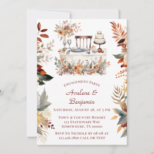 Invitation Automne Burgundy Orange Floral (Devant)