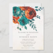 Invitation Automne Burnt Orange Rose Turquoise vert Mariage (Devant)