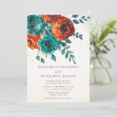 Invitation Automne Burnt Orange Rose Turquoise vert Mariage (Debout devant)