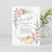 Invitation Automne C'est une fille Citrouille Baby shower Inv (Debout devant)