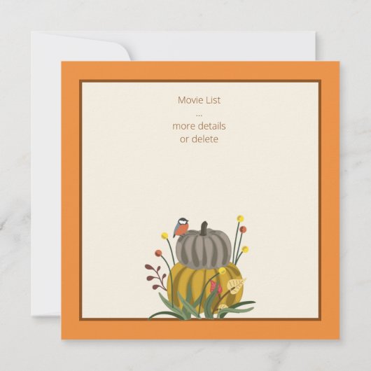 Invitation Automne Chat Rustique & Citrouille Thanksgiving (Dos)