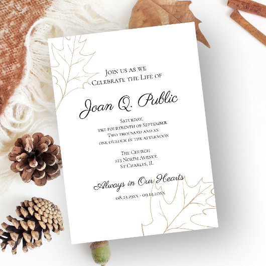 Invitation Automne Chêne Feuilles Célébration de la vie