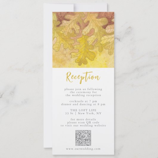 Invitation Automne Chêne Feuilles Mariage de la réception Car (Devant)