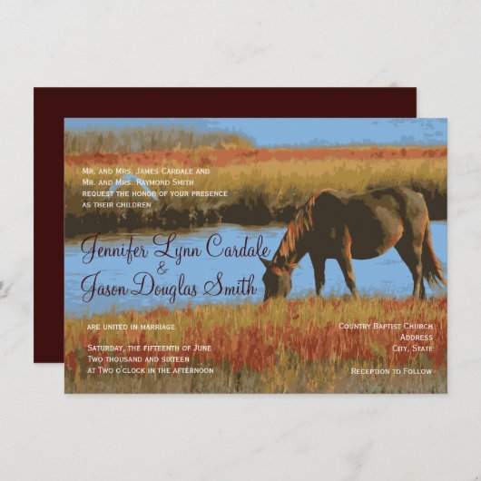 Invitation Automne Cheval Rustique Mariages campagnards Invit (Devant / Derrière)