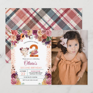 Invitation Automne Chouette florale Photo Anniversaire