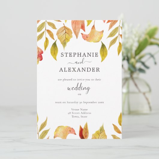 Invitation Automne Chute du code QR Mariage Feuille (Debout devant)