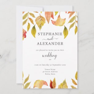 Invitation Automne Chute du code QR Mariage Feuille
