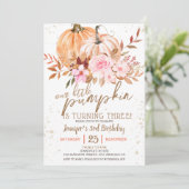 Invitation Automne Citrouille Aquarelle Boho Girl 3e annivers (Debout devant)