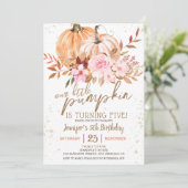 Invitation Automne Citrouille Aquarelle Boho Girl 5e annivers (Debout devant)