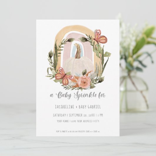 Invitation Automne Citrouille Arc-en-ciel Mustard bleu Blush (Debout devant)