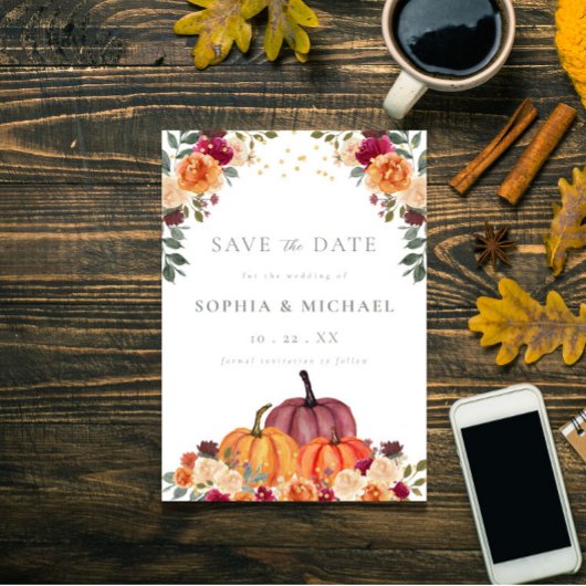 Invitation Automne Citrouille automne fleurs Enregistrer la d