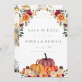 Invitation Automne Citrouille Automne Florals Photo Enregistr (Devant / Derrière)