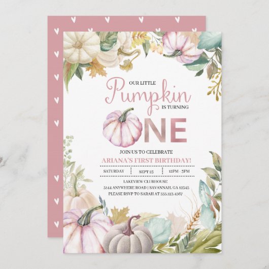 Invitation Automne Citrouille Automne Premier Anniversaire In (Devant / Derrière)