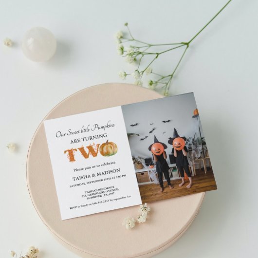 Invitation Automne citrouille automne Twins 2e anniversaire