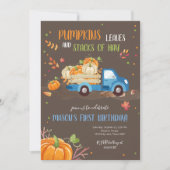 Invitation Automne Citrouille Bleu Camion Orange Green Boy An (Devant)