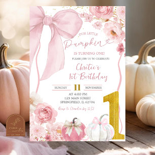 Invitation Automne Citrouille Bow rose Coquette Floral Annive