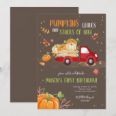 Invitation Automne Citrouille Camion Rouge Orange Green Boy A (Devant / Derrière)
