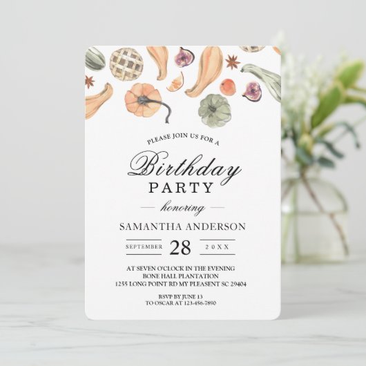 Invitation Automne Citrouille coloré moderne (Debout devant)