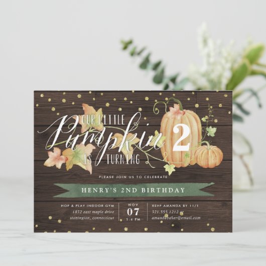 Invitation Automne Citrouille Custom Age fête d'anniversaire (Debout devant)