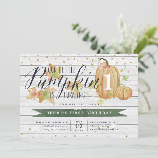 Invitation Automne Citrouille Custom Age fête d'anniversaire (Debout devant)