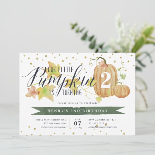 Invitation Automne Citrouille Custom Age fête d'anniversaire (Debout devant)