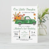 Invitation Automne Citrouille Feuilles Camion Vert Anniversai (Debout devant)