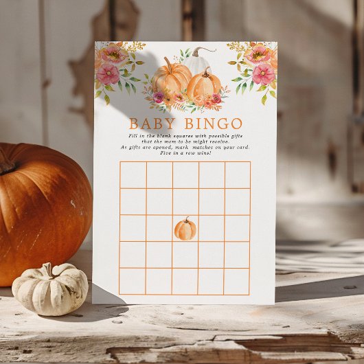 Invitation Automne Citrouille Floral Baby shower Jeu de Bingo