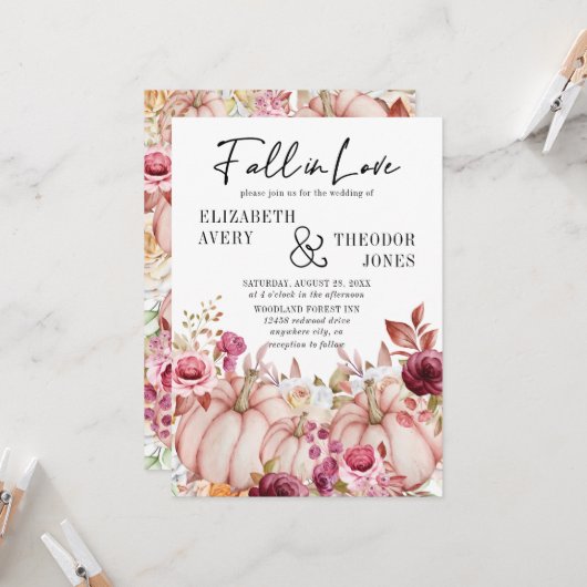 Invitation Automne Citrouille Floral Mariage (Devant/Arrière en situation)