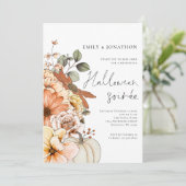 Invitation Automne Citrouille floral Script Halloween Party (Debout devant)