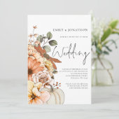 Invitation Automne Citrouille floral Script QR Code Mariage I (Debout devant)