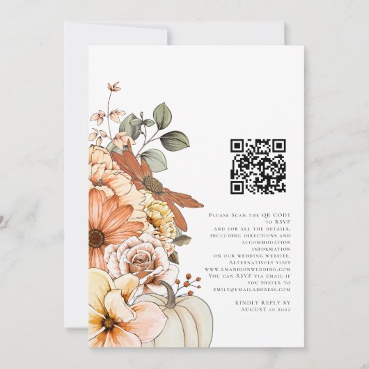 Invitation Automne Citrouille floral Script QR Code Mariage I (Dos)