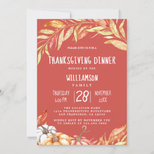 Invitation Automne Citrouille Golden Foliing Thanksgiving Dîn