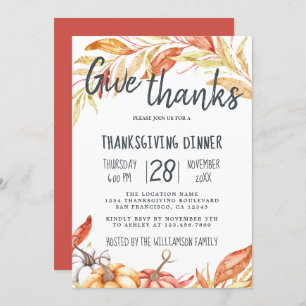 Invitation Automne Citrouille Golden Foliing Thanksgiving Dîn