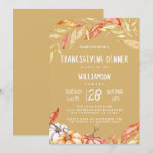 Invitation Automne Citrouille Golden Foliing Thanksgiving Dîn (Devant / Derrière)