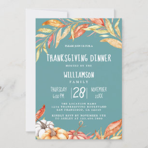 Invitation Automne Citrouille Golden Foliing Thanksgiving Dîn