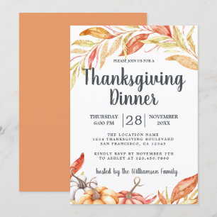 Invitation Automne Citrouille Golden Foliing Thanksgiving Dîn
