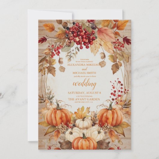 Invitation Automne Citrouille  Mariage de script (Devant)