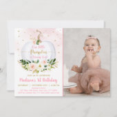 Invitation Automne Citrouille Pink Gold Confetti Premier anni (Devant)