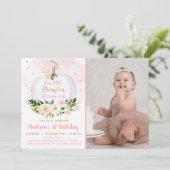 Invitation Automne Citrouille Pink Gold Confetti Premier anni (Debout devant)