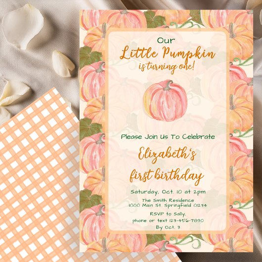 Invitation Automne Citrouille Premier anniversaire Nom person