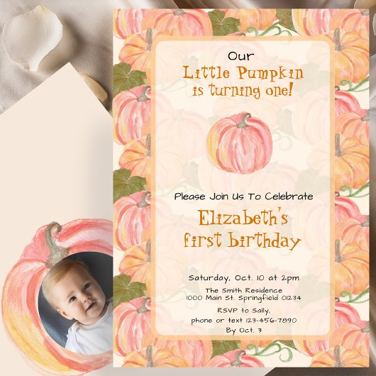 Invitation Automne Citrouille Premier anniversaire Photo pers