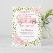 Invitation Automne Citrouille rose Baby shower de camion fill (Debout devant)