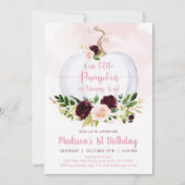 Invitation Automne Citrouille rose Bourgogne Or premier anniv (Devant)